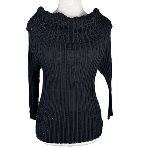 Vintage women’s long sleeve v neck top. Semi sheer rayon with beads and sequins